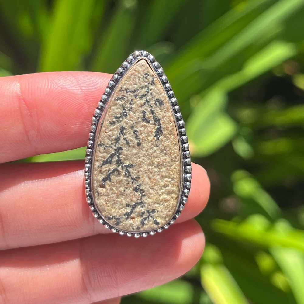 Size 8 925 silver plated picture jasper ring 0135